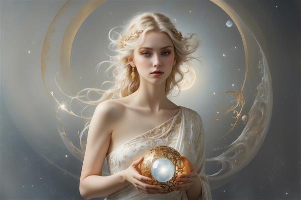 تصویر الهه مروارید با هلال نور برای تابلو دکوراتیو لوکس