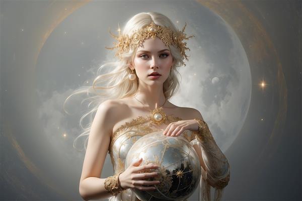 تصویر هنری الهه ماه و مروارید برای پوستر دیواری باکیفیت