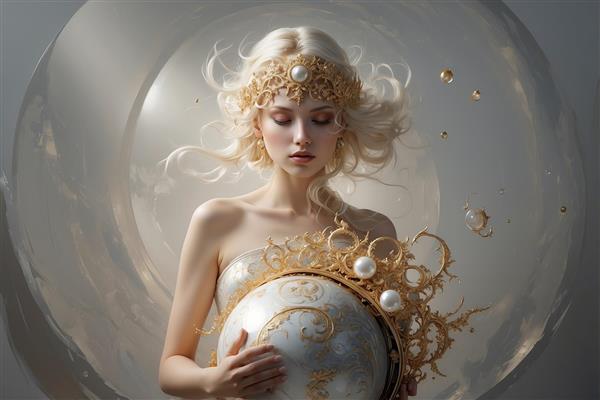 طرح انتزاعی ملکه و گوی مروارید برای چاپ تابلو دکوراتیو