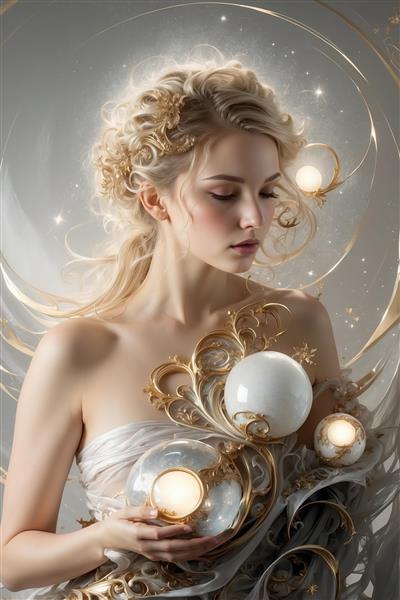 عکس فانتزی دختر و گوی‌های نورانی برای پوستر اتاق خواب