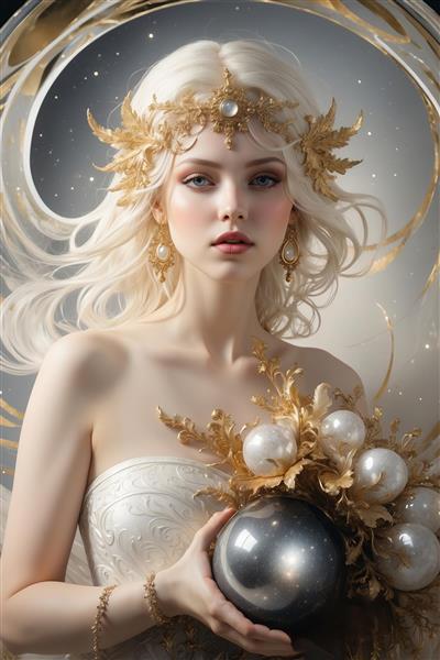 تصویر سورئال الهه مروارید سیاه و طلایی برای تابلو مدرن