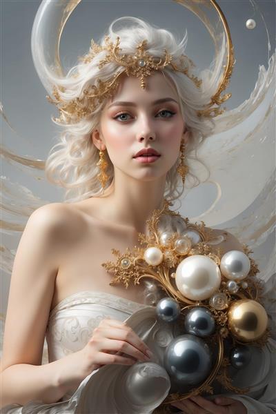 طرح دکوراتیو زن و مرواریدهای معلق برای پوستر دیواری پذیرایی