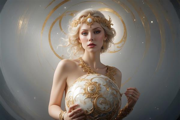 طرح الهه مروارید طلایی فانتزی برای تابلو دکوراتیو لوکس