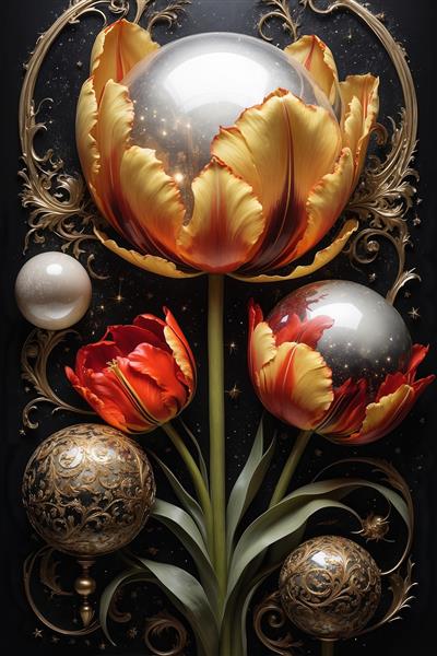 عکس گل لاله فانتزی با گوی‌های کریستالی و مروارید