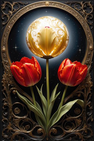 قاب دکوراتیو گل لاله و ماه طلایی برای پذیرایی