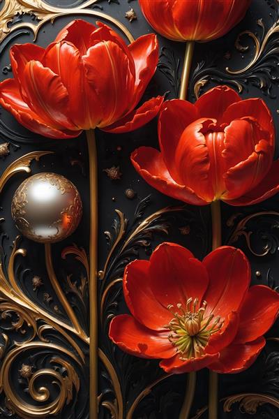 طرح برجسته گل‌های لاله قرمز برای چاپ تابلو دکوراتیو