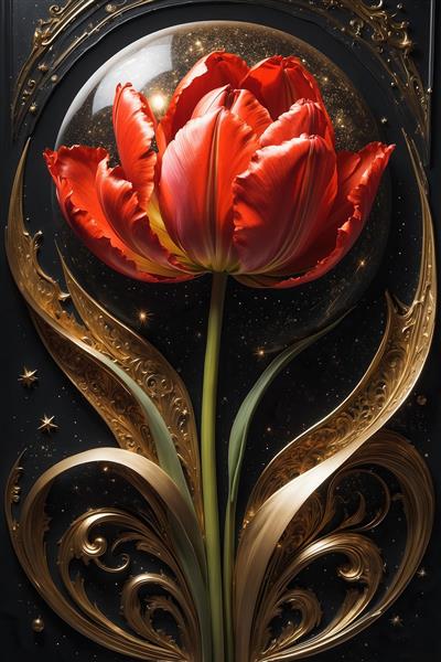 طرح تک شاخه گل لاله سرخ فانتزی برای چاپ روتختی