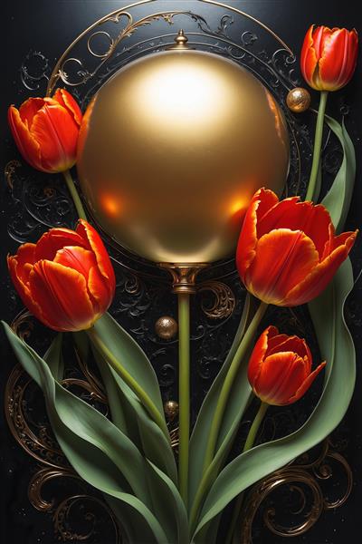 طرح گل لاله قرمز و گوی طلایی برای چاپ پوستر