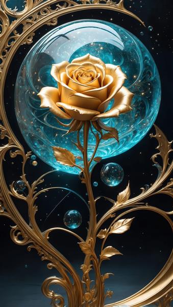 طرح ترکیبی رز طلایی و فیروزه‌ای برای تابلو لوکس