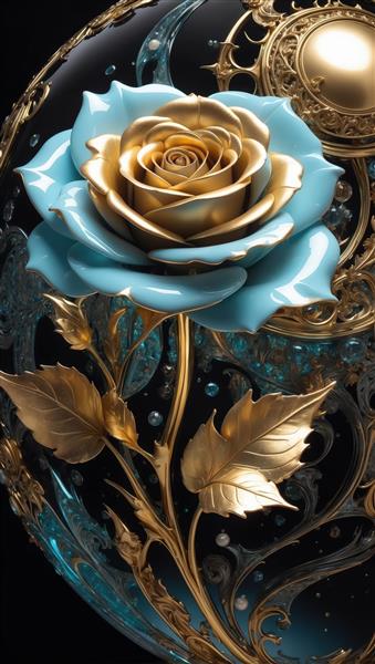 عکس گل رز طلایی در فضای کهکشانی برای پوستر