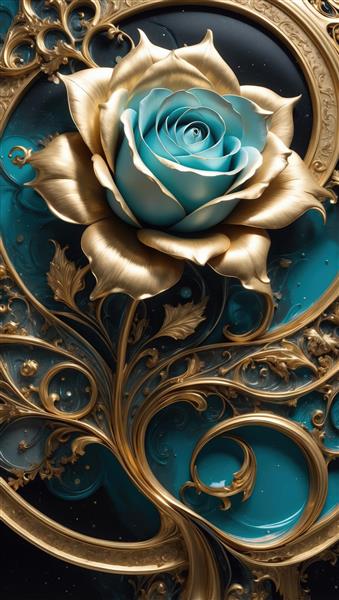 طرح دکوراتیو گل فیروزه‌ای و تزیینات اسلیمی برای چاپ