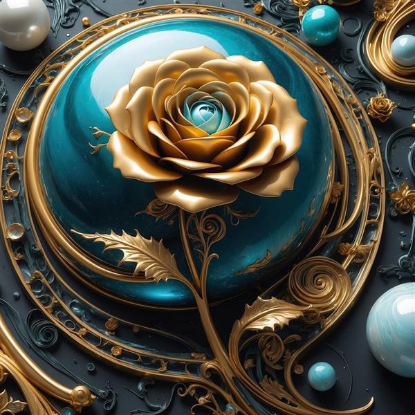 عکس گل رز فانتزی آبی و طلایی برای اتاق خواب