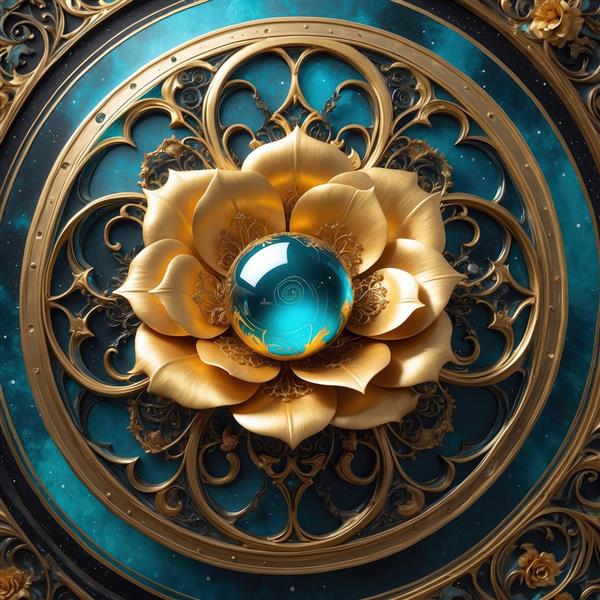 طرح دکوراتیو گل رز طلایی فانتزی برای چاپ تابلو