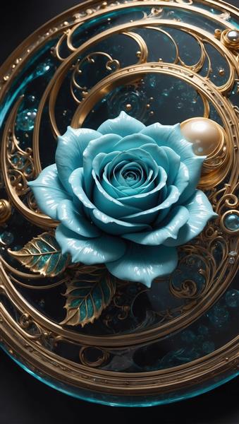 عکس باکیفیت رز فیروزه‌ای و مروارید برای اتاق نشیمن