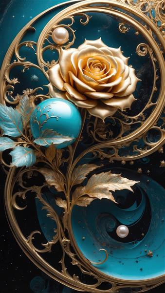 طرح رز طلایی و گوی‌های فیروزه‌ای برای پوستر لوکس