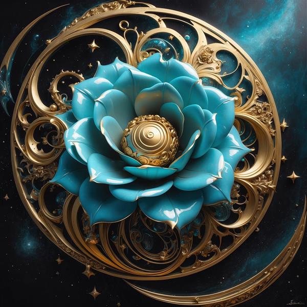 طرح دکوراتیو گل فیروزه‌ای و تزیینات اسلیمی برای چاپ