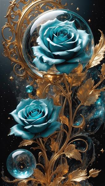 عکس باکیفیت گل رز فانتزی فیروزه‌ای برای تابلو دیواری