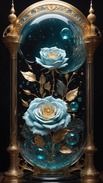 عکس گل رز فانتزی آبی و طلایی برای اتاق خواب