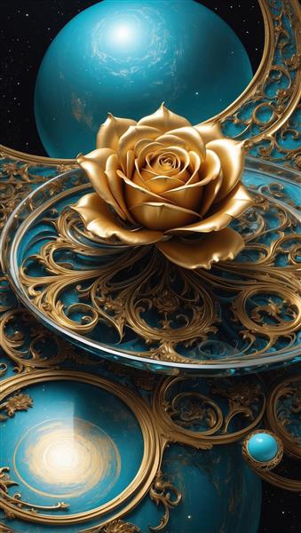 طرح دکوراتیو گل رز طلایی فانتزی برای چاپ تابلو