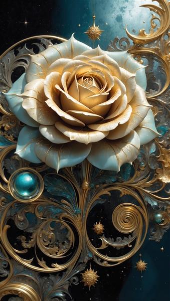 تصویر گل رز سفید و طلایی سلطنتی برای پوستر دیواری