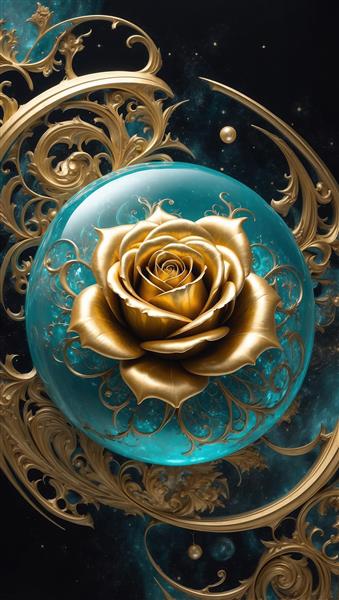 عکس گل رز طلایی درخشان داخل گوی برای چاپ تابلو