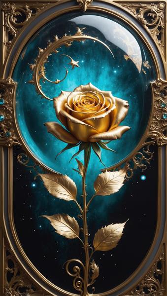 تصویر گل رز طلایی در قاب بیضی برای پوستر دیواری