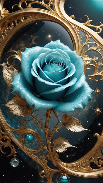 عکس گل رز فیروزه‌ای با قطرات آب برای تابلو دکوراتیو