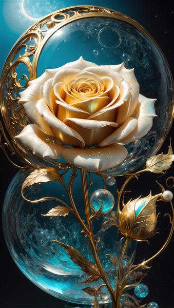 تصویر گل رز سفید طلایی فانتزی برای پوستر اتاق خواب