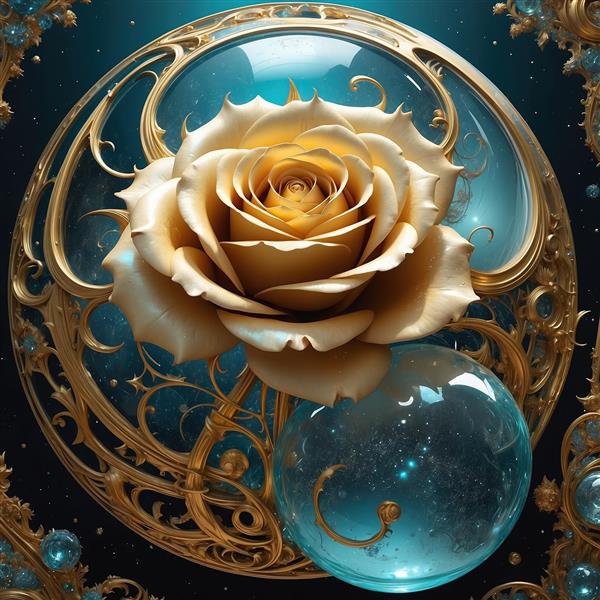 طرح گل رز طلایی فانتزی داخل حباب برای پوستر دیواری