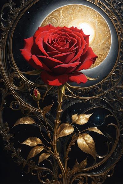 عکس گل رز قرمز کلاسیک با ساقه طلایی برای تابلو