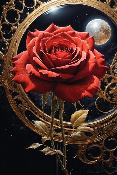 طرح رمانتیک رز قرمز و ماه کامل برای اتاق خواب