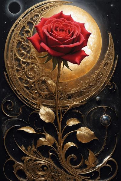 عکس گل رز قرمز و ماه طلایی برای پوستر