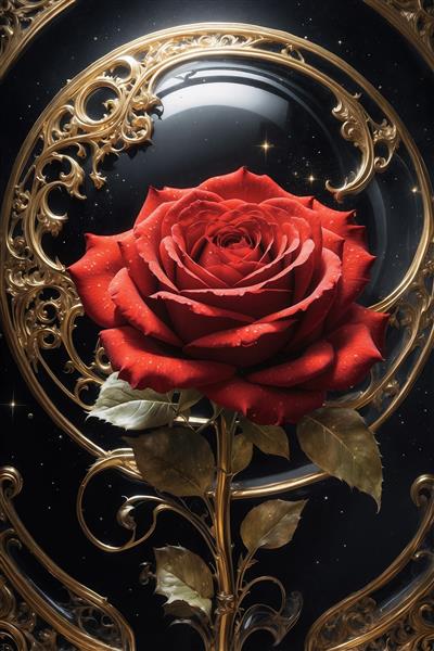 طرح رمانتیک گل رز قرمز و قاب طلایی دکوراتیو