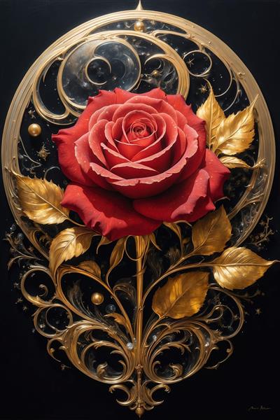 طرح دکوراتیو گل رز قرمز و برگ طلایی باکیفیت