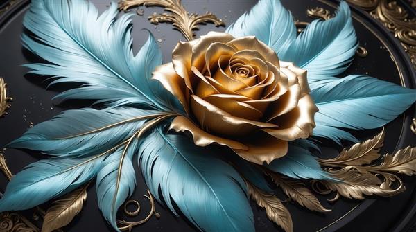 تصویر لوکس گل رز طلایی روی زمینه مشکی برای تابلو