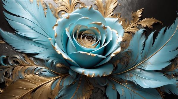 طرح دکوراتیو گل رز فیروزه‌ای با حاشیه طلایی برای پوستر