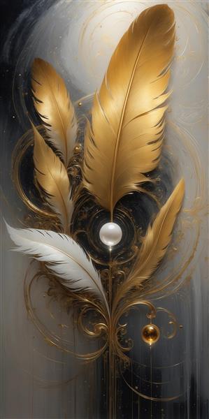 عکس پرهای طلایی مینیمال و مروارید برای تابلو دکوراتیو پذیرایی