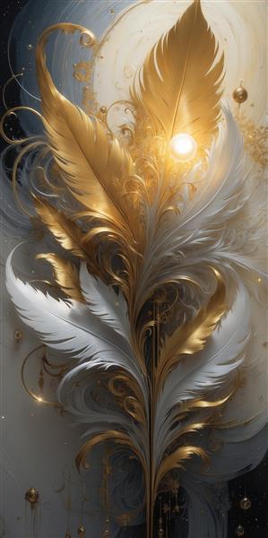 طرح پرهای طلایی و سفید انتزاعی برای تابلو دکوراتیو مدرن