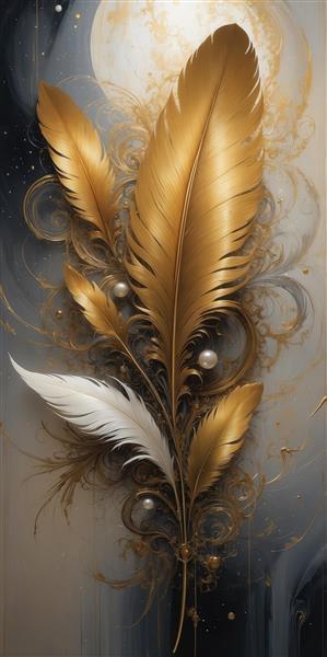 تصویر رویایی پرهای طلایی در کنار ماه کامل درخشان