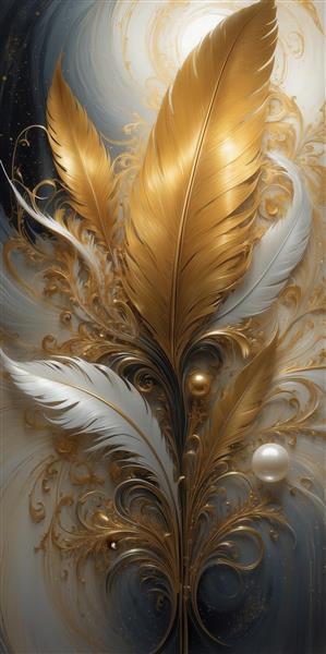 عکس دکوراتیو ترکیب پر طلایی و مروارید برای پوستر