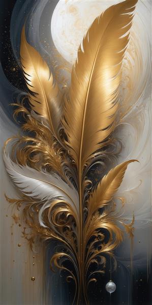 طرح فانتزی پرهای طلایی و سفید با هلال ماه