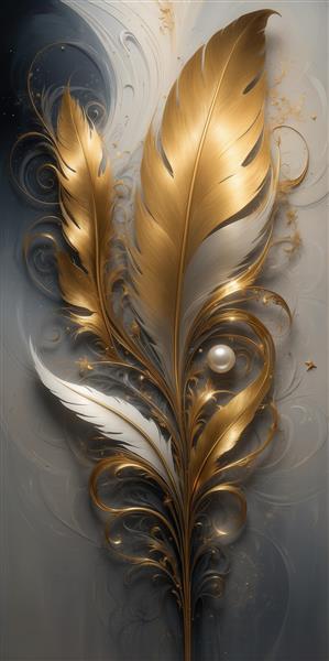 عکس پرهای طلایی درخشان و مروارید روی زمینه دودی