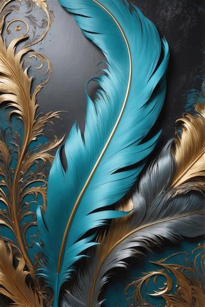 طرح انتزاعی پر فیروزه‌ای و طلایی مناسب تابلوهای مدرن پذیرایی