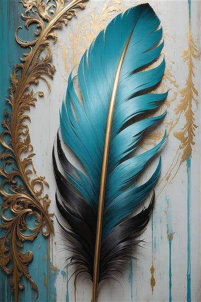 عکس تک پر فیروزه‌ای لوکس با حاشیه اسلیمی برای پوستر دیواری