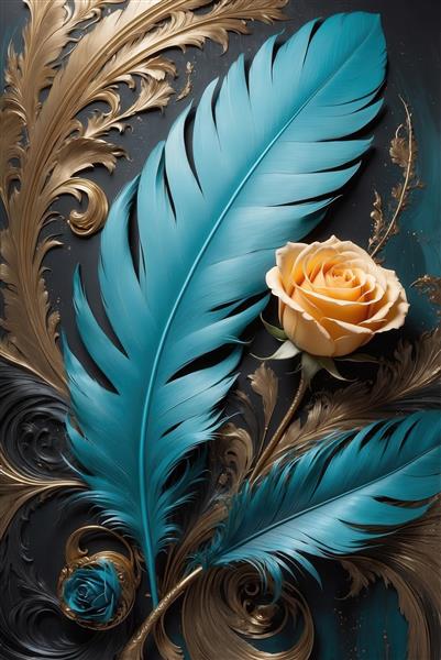 عکس پر فیروزه‌ای و گل رز دکوراتیو باکیفیت