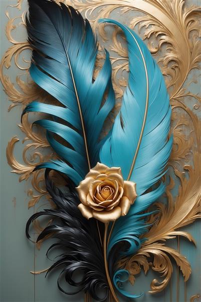 تصویر گل رز طلایی و پر برای تابلو