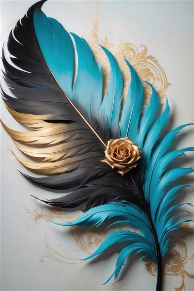 طرح پر سیاه و فیروزه‌ای با رز طلایی