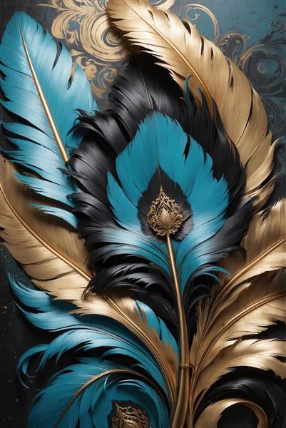 عکس پرهای طلایی و سرمه‌ای باکیفیت برای پوستر