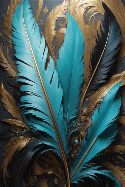 طرح انتزاعی پرهای لوکس و مرواریدهای فیروزه‌ای