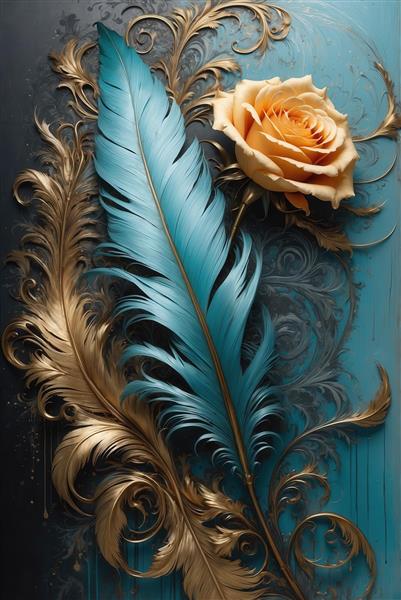 طرح دکوراتیو پر و گل رز برای پوستر دیواری